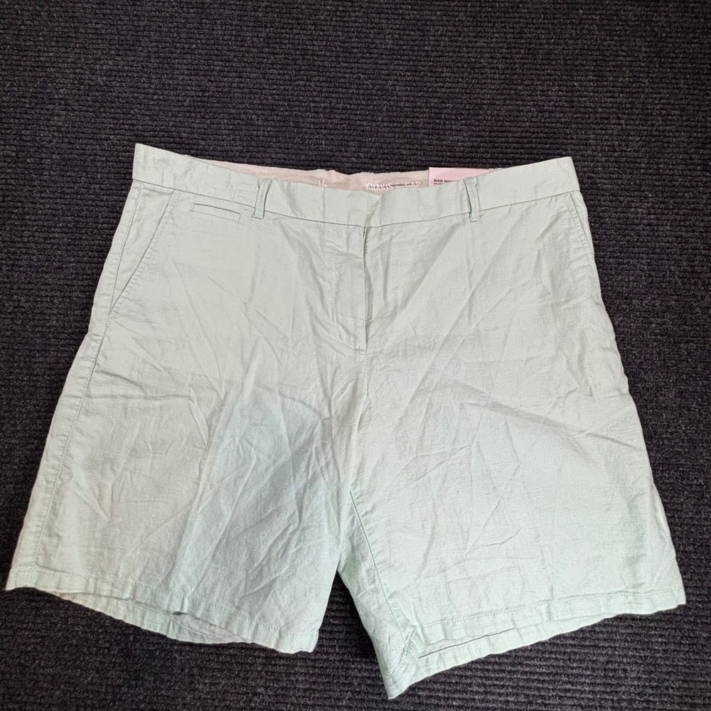 Gap Khakis Boyfriend Roll-Up Mint Green Linen Blend Shorts 514152 Womens 16